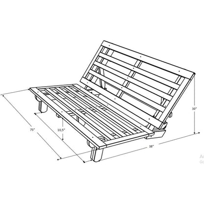 Kodiak Furniture Carson 75" Traditional Full-Size Wood Futon Frame, Solid Pine Construction, Assembly Required, in Java Brown Finish - WoodArtSupply