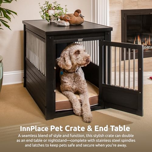 New Age Pet ECOFLEX InnPlace Dog Crate & End Table, Indoor Furniture Style Pet Kennel for Small, Medium, Large & XL Dogs, Durable Composite, Espresso Black, Large New Age Pet