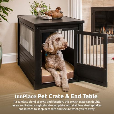 New Age Pet ECOFLEX InnPlace Dog Crate & End Table, Indoor Furniture Style Pet Kennel for Small, Medium, Large & XL Dogs, Durable Composite, Espresso Black, Large New Age Pet