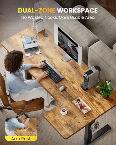 DeskShow L-Shaped Standing Desk - 55 Inch Adjustable Corner Desk, Electric Sit-Stand Computer Table with Memory Controller for Home Office DeskShow