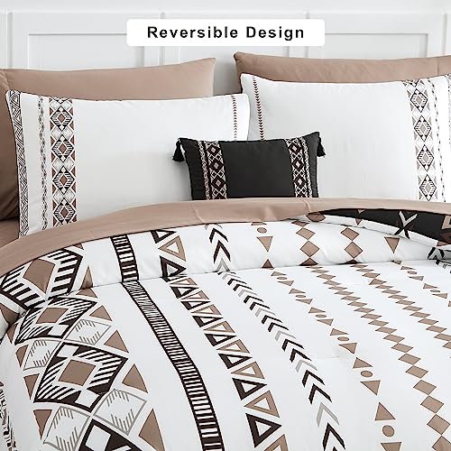 Geniospin Full Comforter Set - 7 Pieces Bed in a Bag, Comfortable Western Bedding Sets for All Seasons, Lightweight Soft Boho Comforter Bed Set with Sheets, Pillowcases & Shams Geniospin