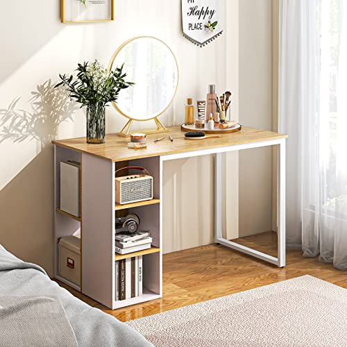 Tangkula Computer Desk with Storage Shelves, Home Office Desk with 5 Side Shelves & Metal Frame, Space Saving Laptop PC Desk, Writing Study Desk, Modern Vanity Desk for Bedroom (Natural) Tangkula
