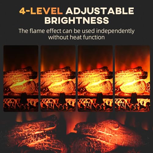 HOMCOM 27" Electric Fireplace Insert, Retro Recessed Fireplace Heater with Realistic Log Flame, Remote Control, and Adjustable Brightness, 1400W, Black HOMCOM