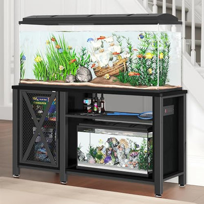 YITAHOME Heavy Duty 55-75 Gallon Aquarium Stand with Power Outlets, Cabinet for Fish Tank Accessories Storage - Metal Fish Tank Stand Suitable for Fish Tank, Turtle Tank, 880LBS Capacity, Black