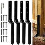 WIMART Fence Post Repair Kit, Heavy Duty Steel Fence Post Anchor Ground Spike for Repair Tilted, Broken Wood Fence Post (Black - Set 4) WIMART