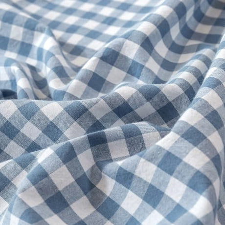 Blue Gingham Comforter Set Queen Modern Plaid Checkered Pattern Comforter 3 Pieces Blue Grid Comforter with 2 Pillowcases Soft Fluffy Gingham Bedding Set Farmhouse Plaid Comforter Set for All Seasons LifeTB