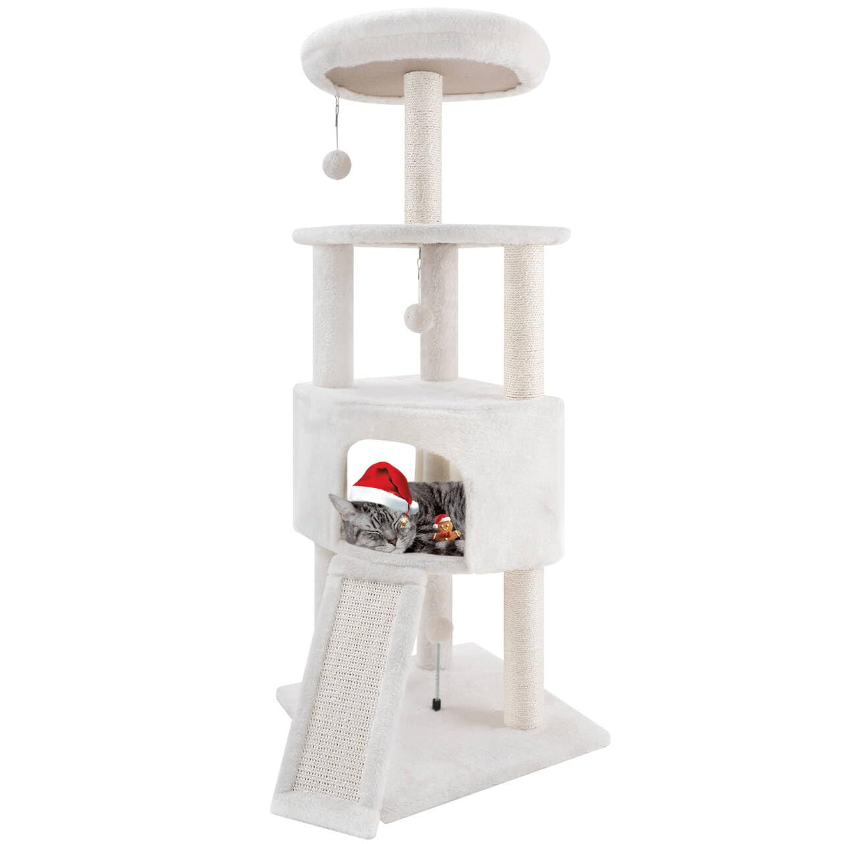 HUITREE 45in Cat Tree Tower with Big Cat Condo for Indoor Cats,Cat Tower Activity Center Cat Furniture with Scratching Post and Hanging Bed,Beige HUITREE