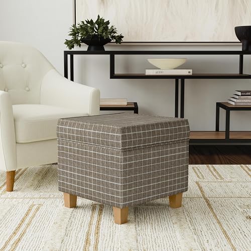 Homepop Home Decor Classic Square Storage Ottoman with Lift Off Lid | Ottoman with Storage for Living Room & Bedroom, Brown Window Pane Fabric HomePop