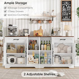 BOTLOG 71” Large Sideboard Buffet Cabinet with Storage, Farmhouse Kitchen Buffet Cabinet with Adjustable Shelves and 6 Barn Doors, Wood Coffee Wine Bar Console Table for Kitchen, Dining Room, White BOTLOG