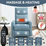 Kolavess Swivel Rocker Recliner Chair for Adults, Nursery Rocking Chair with Heat and Massage, Glider Reclining Chair for Small Space Living Room Bedroom, Blue