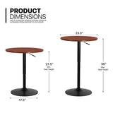 MoNiBloom Round Bar Table Adjustable Height, BistroTable with Black Leg and Base Pub Table 360° Swivel for Living Room Dining Room Bistro Cafe, 23.5" Diameter Red Wood Texture Top Cocktail Tables MoNiBloom