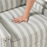 Push Back Recliner Chair Stripe Pattern Fabric Upholstery Nailhead Trim Solid Wood Classic Traditional Living Room Furniture 1pc WoodArtSupply