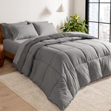 Bare Home Reversible Bed-in-A-Bag Comforter & Sheet Set - Full Extra Long - Down Alternative - Soft - Bedding Set (Full XL, Light Grey/Grey) Bare Home