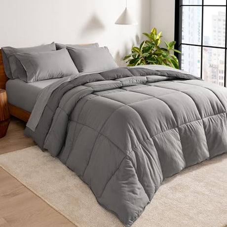 Bare Home Reversible Bed-in-A-Bag Comforter & Sheet Set - Full Extra Long - Down Alternative - Soft - Bedding Set (Full XL, Light Grey/Grey) Bare Home