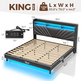 Rolanstar King Size Bed Frame, Storage Headboard with Charging Station and LED Lights, Upholstered Bed with Heavy Duty Wood Slats, No Box Spring Needed, Noise Free, Easy Assembly, Black Rolanstar