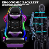 Czlolo RGB LED Lights Gaming Chair with Footrest for Adults and Kids, Lumbar Support Massager Video Game Chair, High Back Reclining Gamer Chair with Headrest, Swivel Office Computer Desk Chair(Purple) Czlolo