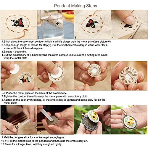 ZOCONE 4 Packs Embroidery Necklace Kits, Embroidery Pendant Kit Mini Cross Stitch Kit with Hoop, Necklace, Pendant, Stamped Pattern Cloth, Instructions, etc., Embroidery Kits for Adults