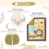 Wowelife Safari Crib Bedding Set, Mini Crib Bedding Set Boy 3-Piece Mini Crib Comforter Set, Nursery Bedding Sets for Boys Include Crib Comforter, Skirt and Sheet, Brown Wowelife