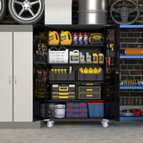 Yeeoy Wide & Deep Metal Garage Storage Cabinet with Pegboard & Adjustable Shelves, Lockable Storage Cabinet with Wheels, Tool Organization Cabinets for Office Garage Shop, 43''W x 22''D x 72''H Yeeoy