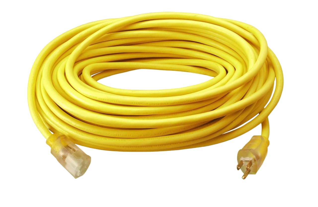 Southwire Outdoor Extension Cord, 50 Ft, 12 gauge 3 prong, Heavy Duty, SJTW Cord, Yellow, 2588 - WoodArtSupply