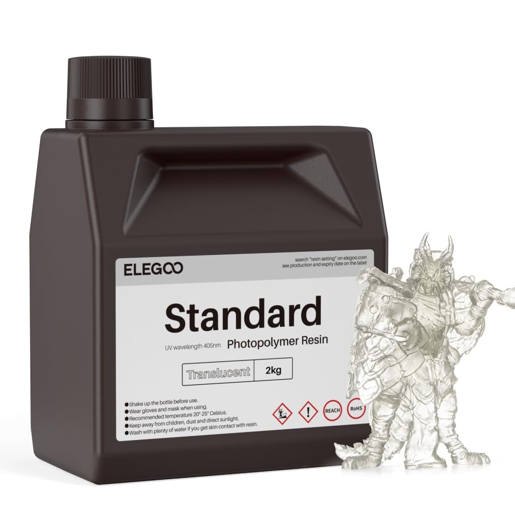 ELEGOO Standard 3D Printer Resin 405nm Photopolymer Resin LCD UV-Curing Resin for Mars Saturn Jupiter MSLA DLP LCD 3D Printing Translucent 2000g ELEGOO