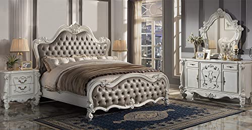 Acme Versailles II Eastern King Bed in Vintage Gray Polyurethane and Bone White - WoodArtSupply