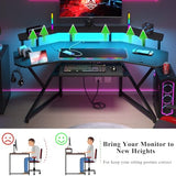 Auromie 72" Gaming Desk with Power Outlet & Led Strip, Large Wing-Shaped Computer Desk w Monitor Stand & Keyboard Tray & RGB Mouse Pad, Studio Desk w Storage Shelf Headphone Hook Cup Holder Auromie