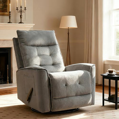 GNMLP2020 Swivel Rocker Recliner Chair, Rocking Chair, Small Swivel Recliner for Small Spaces, Living Room, RV(Dark Grey)