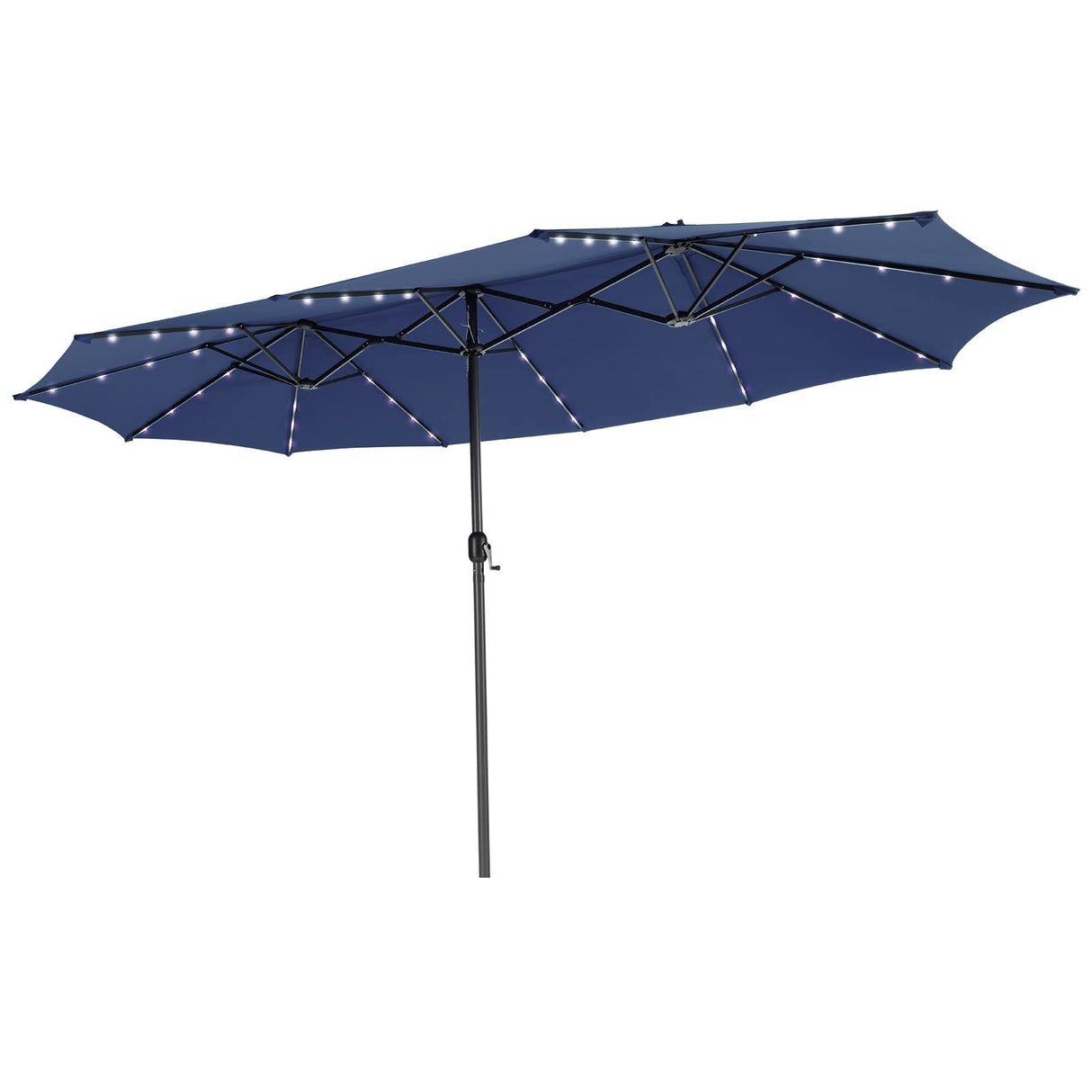 Tangkula 15 Ft Twin Patio Umbrella with 48 LED Lights, Double-Sided Outdoor Umbrella W/ Auto-Charging Solar Panel, Extra-Large Outdoor Market Umbrella W/ Hand-Crank System for Poolside, Garden & Backyard (Navy Blue) Tangkula