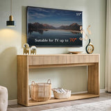 OKD 63" Fluted Console Table for Entryway, Modern Entryway Table with 2 Large Drawers, Long Sofa Table Behind Couch for Living Room, Hallway, Couch, Foyer，Natural Oak OKD