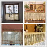 Rustic Boho Curtain Valance for Kitchen Window Farmhouse Handmade Crochet Curtain Tiers for Coffee Decor Room Divider Rod Pocket Hollow Short Lace Curtains for Bathroom Closet 1 Panel W39 X L24 Inch Yunsurey