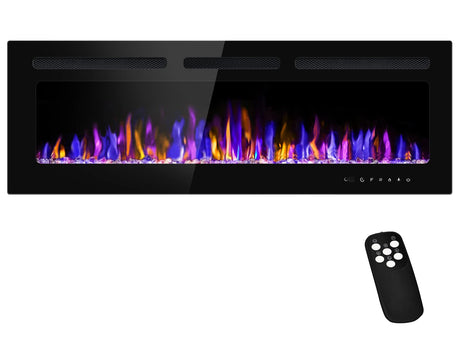 BETELNUT 50" Electric Fireplace Wall Mounted and Recessed with Remote Control, 750/1500W Ultra-Thin Wall Fireplace Heater W/Timer Adjustable Flame Color and Brightness, Log Set & Crystal Options BETELNUT