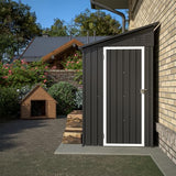 YOPTO 4×8 FT Lean to Metal Shed,Outdoor Heavy-Duty Storage Shed with Floor Base,All Weather Waterproof Garden Tool House W/Lockable Door&2 Air Vent,Reversible Door Design,for Backyard,Patio,Lawn,Black YOPTO