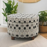 Homepop Home Decor | Upholstered Round Storage Ottoman | Ottoman with Storage for Living Room & Bedroom (Black Geo) Large HomePop