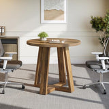 Tribesigns Round Conference Table for 2-4 People, 31.5-Inch Small Wooden Office Table with Sturdy Base, Farmhouse Home Office Meeting Desk for Small Spaces, Rustic Brown Tribesigns
