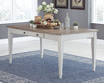 Signature Design by Ashley Skempton Farmhouse Rectangular Dining Room Table with Storage, White & Light Brown - WoodArtSupply