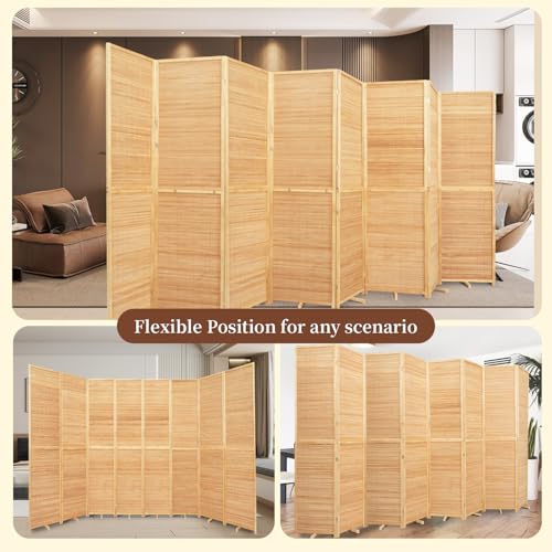 Bamboo Room Divider 8 Panel Wall Divider, 142'' W x 67'' H Folding Design with Extra Stable Base, 100% Bamboo Room Divider Screen for Room Separation, Chinese Room Partitions and Dividers Freestanding HOMSCREENER