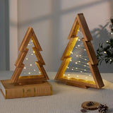 Mokof 2 Pack Wooden Tabletop Christmas Trees with Lights, Modern Christmas Decorations Indoor, Farmhouse Christmas Decor Small Tree for Table Top, Mantle, Shelf (Large-14.2 in, Small-10.2 in) Mokof