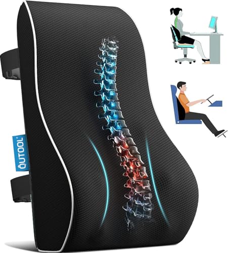 Lumbar Support Pillow for Office Chair, Office Home Essentials,Gifts for Mom,Dad, Back Support Pillow for Car, Chair Cushions,Back Pain Relief Improve Posture,Mesh Cover Double Adjustable Straps QUTOOL