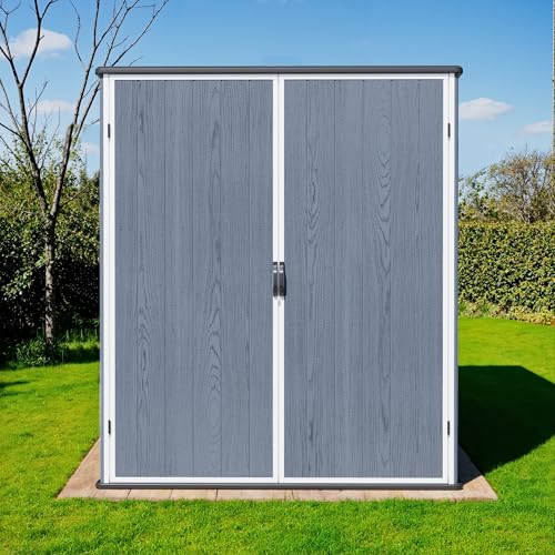 Greesum 5×3FT Plastic Outdoor Storage Shed with Floor, Resin Storaged Sheds with Lockable Door, Window & Vent, All-Weather Tool Sheds for Garden, Backyard, Patio, Dark Gray (4.7×2.5FT) Greesum