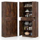 Giantex 72" Tall Kitchen Pantry Cabinet, Modern Farmhouse Pantry Storage Cabinet with 4 Barn Doors, Adjustable Shelves & Drawer, Buffet Cupboard with Living Room, Dining Room, Bathroom, Rustic Brown Giantex