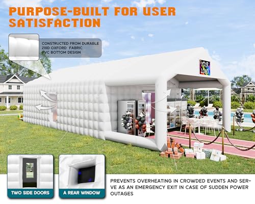 SPECRAFT 39x20x14 FT Large Inflatable Nightclub Tent for Adults with Pavilion Rest Area, Black Inflatable Night Club Gazebo with 2 Side Doors & Logo Area for Wedding, Birthday, Backyard Events, White SPECRAFT
