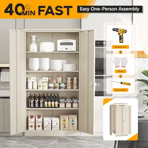 Greenvelly Metal Garage Storage Cabinet with Doors and Shelves,72" Steel Locking Garage Storage Cabinet,Metal Office Storage Cabinet for Home,School,Garage(Grey) Greenvelly