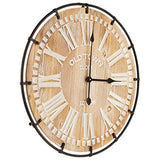 MODE HOME Large Farmhouse Wall Clock, 24 Inch Rustic Wooden Wall Clock Decorative with Metal Circle and Engraved Numerals, Silent Battery Operated for Kitchen Bedroom Living Room Fireplace Mantel MODE HOME
