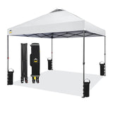 CROWN SHADES 10x10 Pop Up Canopy - Beach Tent with One Push Setup - Outdoor Canopy Tent with STO-N-Go Cover Bag for Events, Parties, Silver Coated Top, 3 Height & 4 Sand Bags, White CROWN SHADES