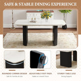 Ebullient White Marble Dining Table for 6–8, 67'' Modern Oval Kitchen Table with 3.5'' Thick White Marble-Patterned Tabletop and Matte Black Column Legs, Large Dining Room Table Ebullient