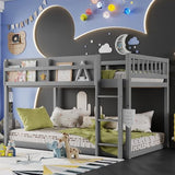 Duxelifin Twin Low Bunk Beds for Kids, Wooden Bunk Bed Frame Twin Over Twin, Convertible Floor Bunk Bed with Storage Shelf & Ladder, No Box Spring Needed (Grey) Duxelifin