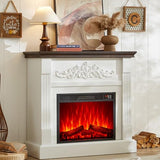 SOOWERY Electric Fireplace with Mantel, Fireplace TV Stand with Replaceable Fireplace Insert, Farmhouse Entertainment Center with Fireplace Heater for Living Room, White & Brown SOOWERY