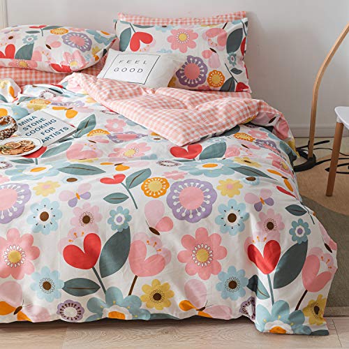 Floral Duvet Cover Twin, 100% Cotton 3 pcs Twin Flower Bedding Set, Garden Reversible Duvet Cover, with Zipper Closure, Breathable (No Comforter) CottonLife