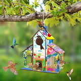 Crafts Bird Feeder, DIY Bird House Wood Craft Kit for Kids Ages 3-5 4-8 8-12,Build and Paint Wooden Bird House Feeder, DIY Wild Birdhouse Art Activities Crafts for Children Boys Girls Col-Pary